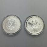 Two Perth Mint BUNC Silver Lunar One Ounce Coins, 2015 Year of the Goat, encapsulated