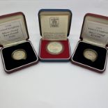 Three Silver Proof Royal Mint Coins, 1997 and 1998 £2 and a 1977 crown, all cased with certificate