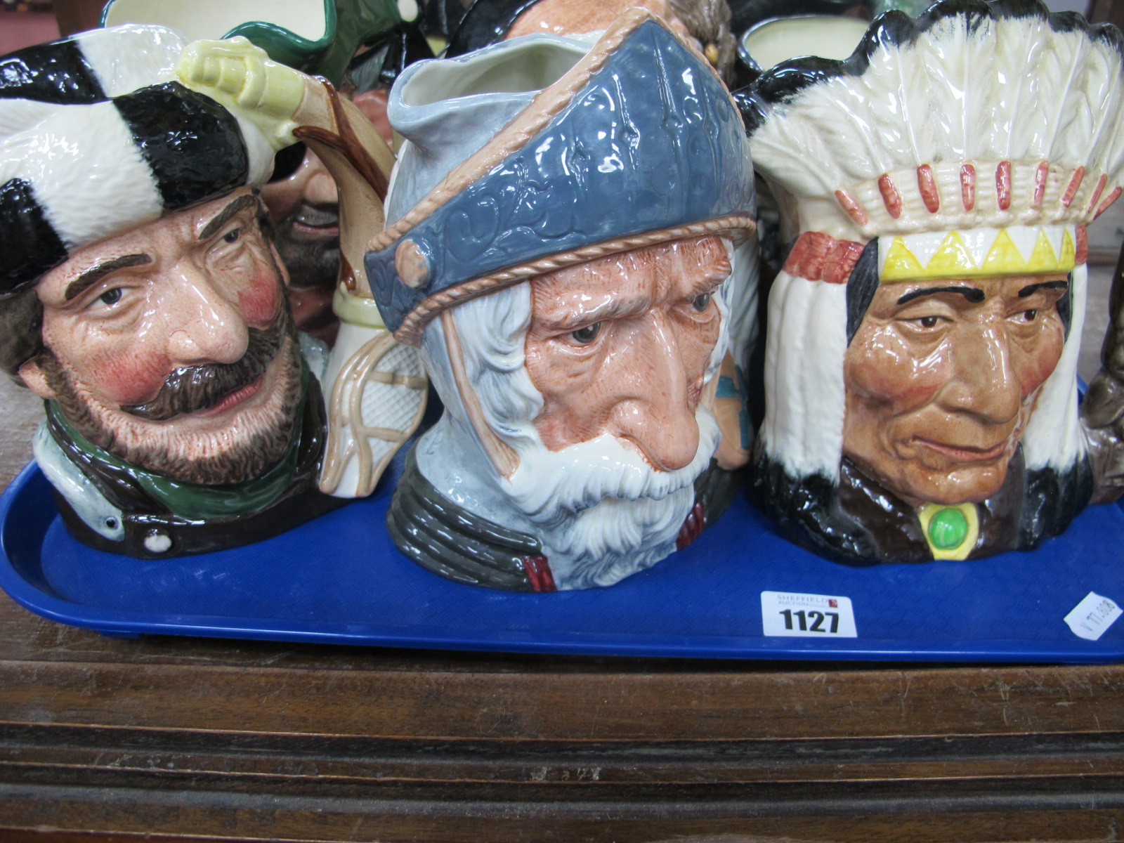 Royal Doulton Character Jugs, Trapper 18cm high, Don Quixote, North American Indian, Long John