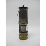 Miners Lamp, Hilwood & Ackroyd of Morley, No 154, 27cm high, the lower body in brass.