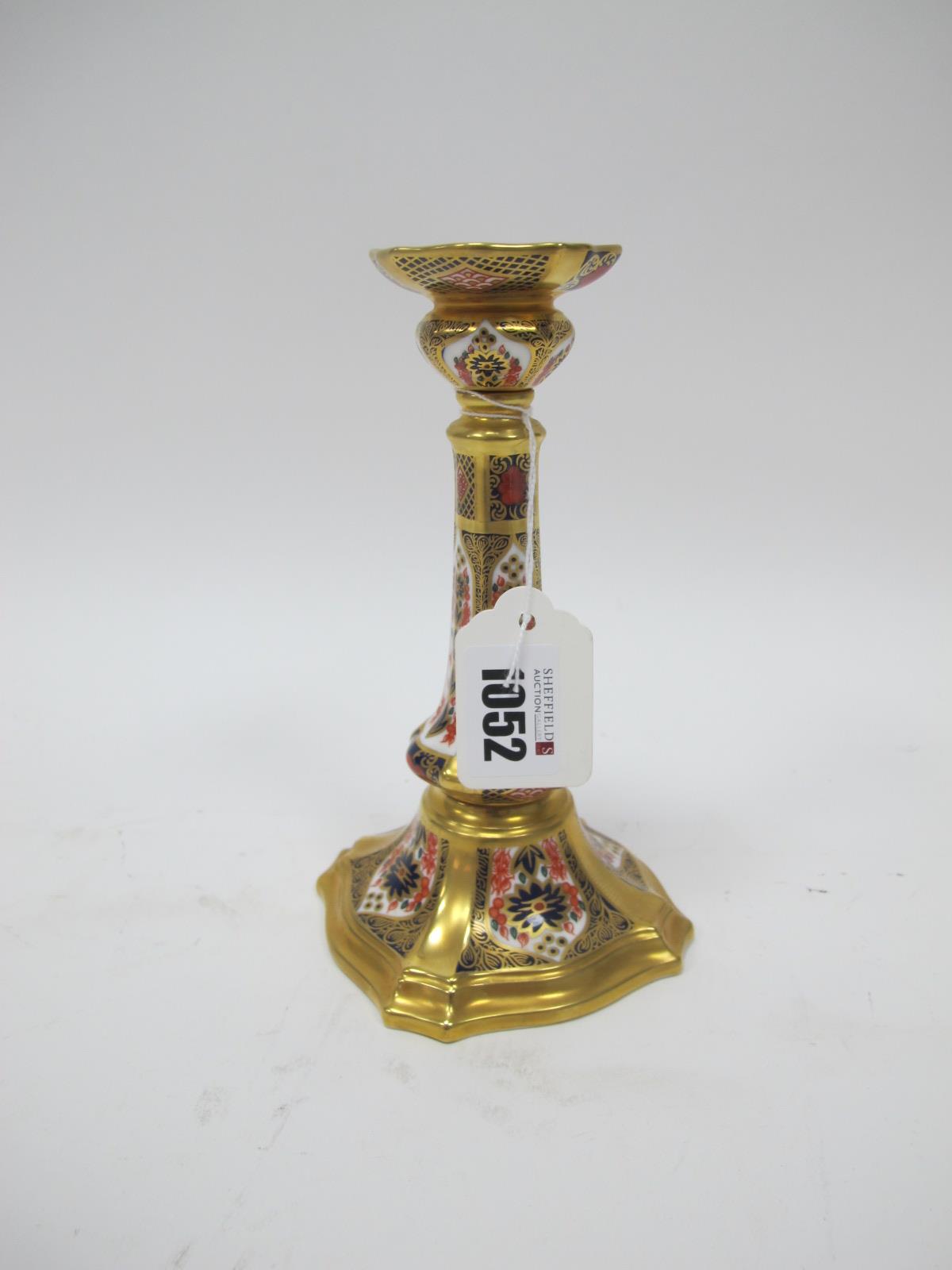 A Royal Crown Derby Porcelain Candlestick, decorated in Imari pattern 1128, limited edition 419/