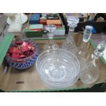 Stuart, Thomas Webb and Other Glass Bowls, four glass decanters.