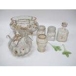 A Collection of Gilt Overlaid Glassware, circa 1900, to include scent bottle, wavy jardiniere's,