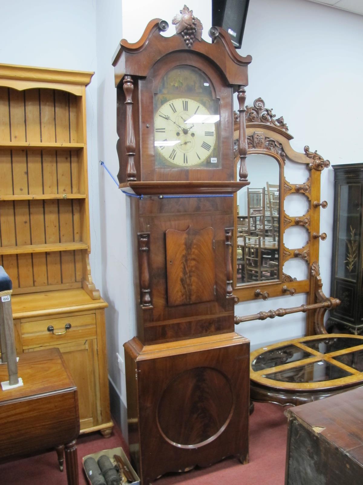 A XIX Century Mahogany Eight Day Longcase Clock, the white arched dial inscribed "J.S. - Hwirar?