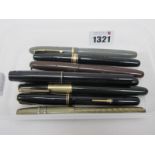 Pens, each with 14k nib, eight Waterman.