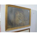 F. ****, Study of Resting Lions, oil painting, signed indistinctly lower left, 46.5 x 66.5cm,