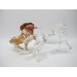A Murano Glass Sculpture of a Horse, with gilt details, etched mark, 29cm long; A Paula Humphris