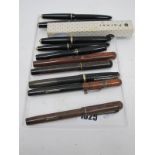 Pens, each with 14k nib, five Parker, six unnamed.