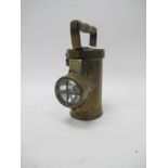 Miners Lamp, The Ceag Inspection Lamp, Barnsley, Yorks, 309721/28, brass body, turned wooden handle,