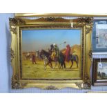 •H. Nemthy (Contemporary) *ARR, Arabs on Horseback and Camels in a Desert Landscape, oil on