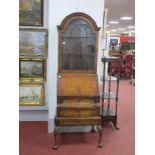 A Small Queen Anne Style Walnut Bureau Bookcase, with arched top and astragal door, the base with