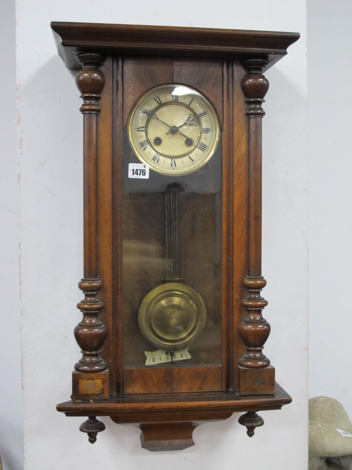 A XIX Century Walnut Wall Clock, eight day movement.