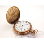 Elgin; A Gold Plated Cased Hunter Pocketwatch, the signed white dial with black Roman numerals and