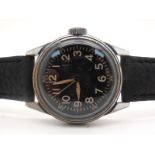 Elgin; A Military Style Wristwatch, the black dial with Arabic numerals and centre seconds, the