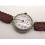 A Vintage Trench Style Gent's Wristwatch, the white dial with Arabic numerals and seconds subsidiary