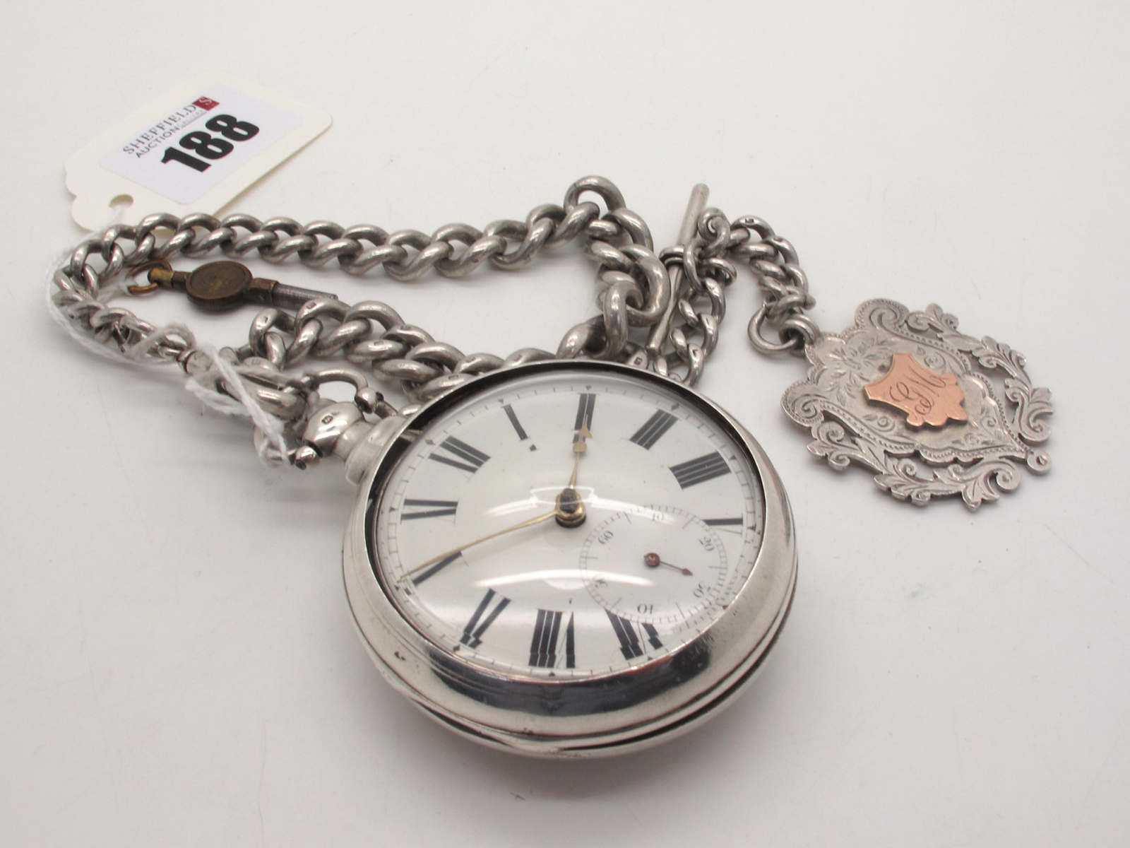 A Georgian Hallmarked Silver Cased Pair Case Pocketwatch, rge white dial with black Roman numerals
