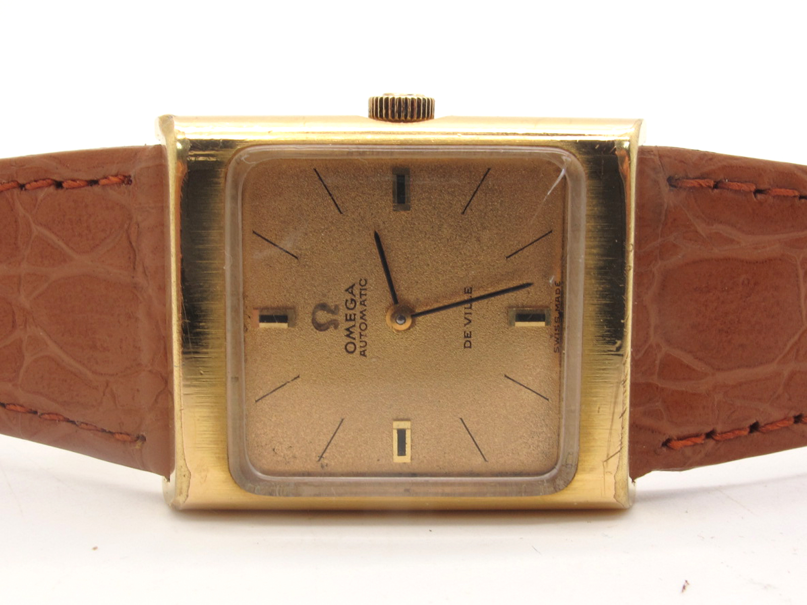 Omega; A Gold Plated Cased De Ville Automatic Ladies Wristwatch, the signed square dial with line