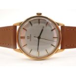 Omega; A Vintage 9ct Gold Cased Gent's Wristwatch, the signed dial with line markers and centre