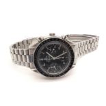 Omega; A Speedmaster Automatic Gent's Wristwatch, the signed black dial with centre seconds and