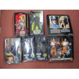 Six Boxed Star Wars Figures, to include Wedge Antilles, Jar Jar Buts, etc.