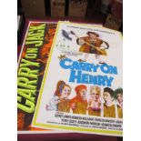 Three 'Carry On' Film Posters: Carry On Jack, 30" x 40", carry on Henry (2), 27" x 40", (folded).