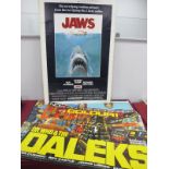 Three Large Quad Film Posters, to include Dr Who and The Daleks 68 x 95cm, Jaws 70cm x 100cm (