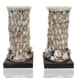 20TH CENTURY PAIR OF SEASHELL-APPLIED PEDESTALS