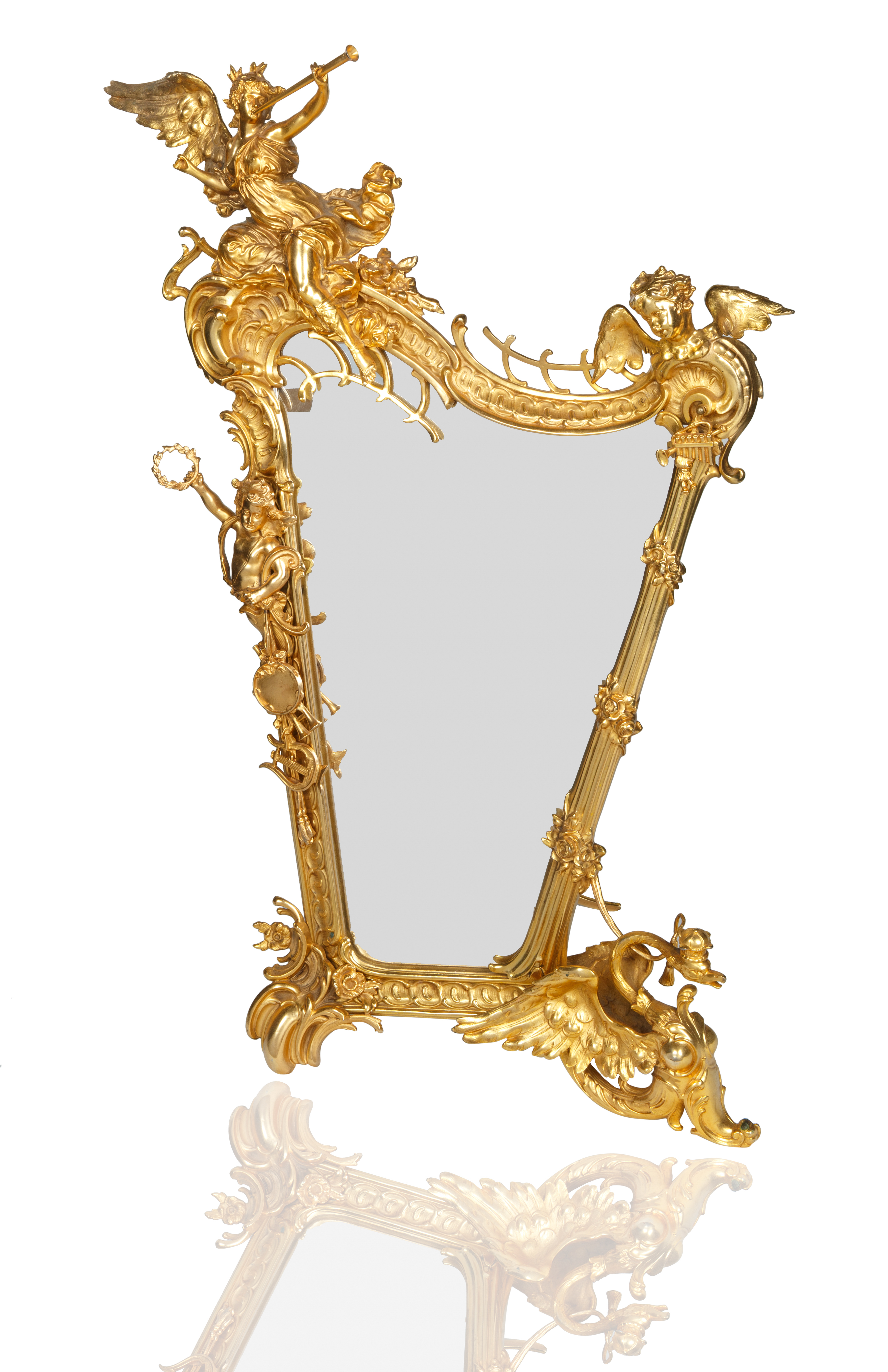 AN ORMOLU GILT BRONZE FRAMED TABLE MIRROR