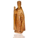 A LIKELY GERMAN WOOD CARVED POPE STATUETTE