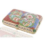 1898-1908 MARIA SEMENOVA SILVER AND SHADED CLOISONNE ENAMEL CIGAR CASE, MOSCOW