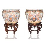 PAIR OF LARGE IMARI CACHEPOTS