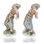 TWO MEISSEN FIGURES OF THE 'GRIMACING HARLEQUIN'