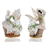 PAIR OF MEISSEN FIGURATIVE PORCELAIN PITCHERS