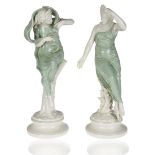 20TH CENTURY PAIR OF ENGLISH PARIAN AND CELADON PORCELAIN MAIDENS