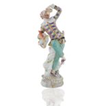 MEISSEN 'HARLEQUIN WITH GLASSES' PORCELAIN FIGURE