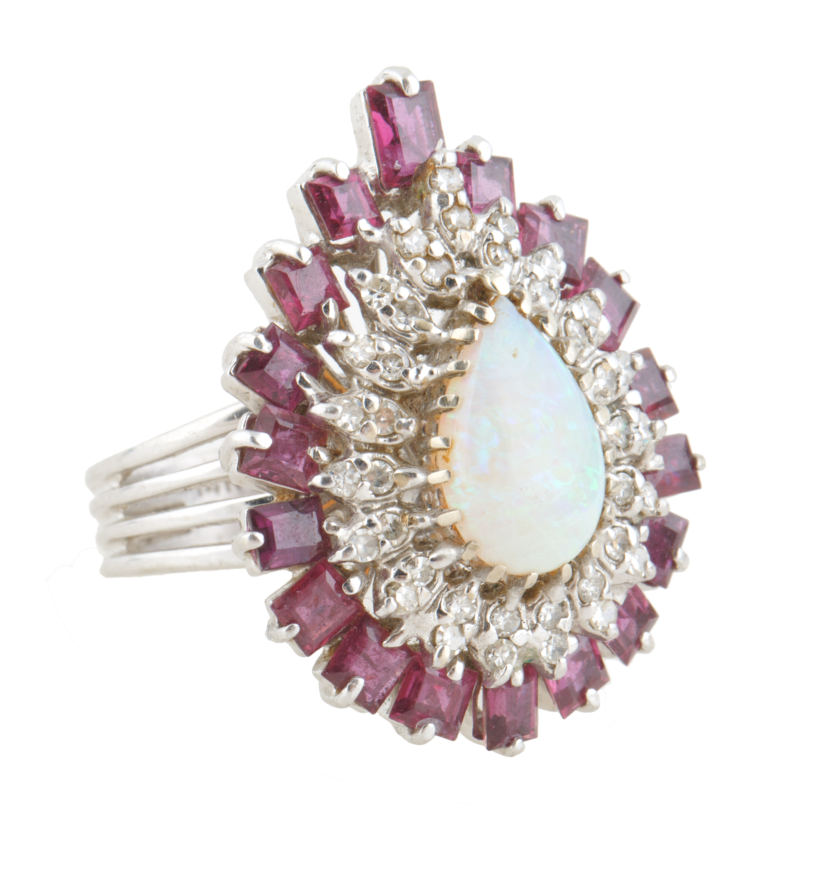 14K GOLD DIAMOND, RUBY AND OPAL RING - Image 2 of 4