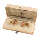 PAIR OF 1908-1913 FABERGE TWO-TONE GOLD, DIAMOND AND RUBY CUFFLINKS, WORKMASTER AUGUST HOLLMING
