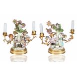 PAIR OF FRENCH GILT ORMOLU AND PORCELAIN FIGURAL LAMPS