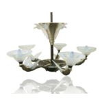 AN ART DECO OPALESCENT GLASS 'BIRD' CHANDELIER