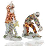 TWO MEISSEN FIGURES OF THE 'GREETING HARLEQUIN', MODELLED AFTER J.J. KANDLER, CIRCA 1890