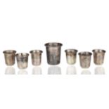 1845-1872 SET OF 7 SAMUEL ZACHARIAS FILANDER SILVER VODKA CUPS, ST. PETERSBURG