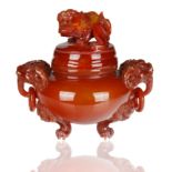 CHINESE CARVED RED AGATE CENSER