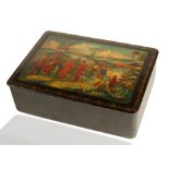 A RUSSIAN LACQUER BOX FEATURING A SKIING COMPOSITION