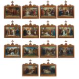 A GROUP OF 14 PAINTINGS OF STATIONS OF THE CROSS