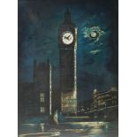 A 20TH CENTURY BIG BEN MOTHER OF PEARL CLOCK INSERT PAINTING