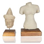 PAIR OF SOUTHEAST ASIAN SANDSTONE SCULPTURES