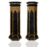 A PAIR OF MONUMENTAL ORMOLU STONE INLAY AND GILT WOOD PEDESTALS