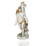 A MEISSEN PORCELAIN FIGURE OF A STOIC MAN WITH CUPID