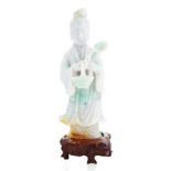 A CHINESE JADEITE GUANYIN BODHISATTVA FIGURE