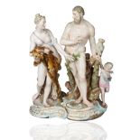 A MEISSEN PORCELAIN TWO-PIECE FIGURAL GROUP OF HERCULES AND OMPHALE, LATE 19TH-EARLY 20TH CENTURY